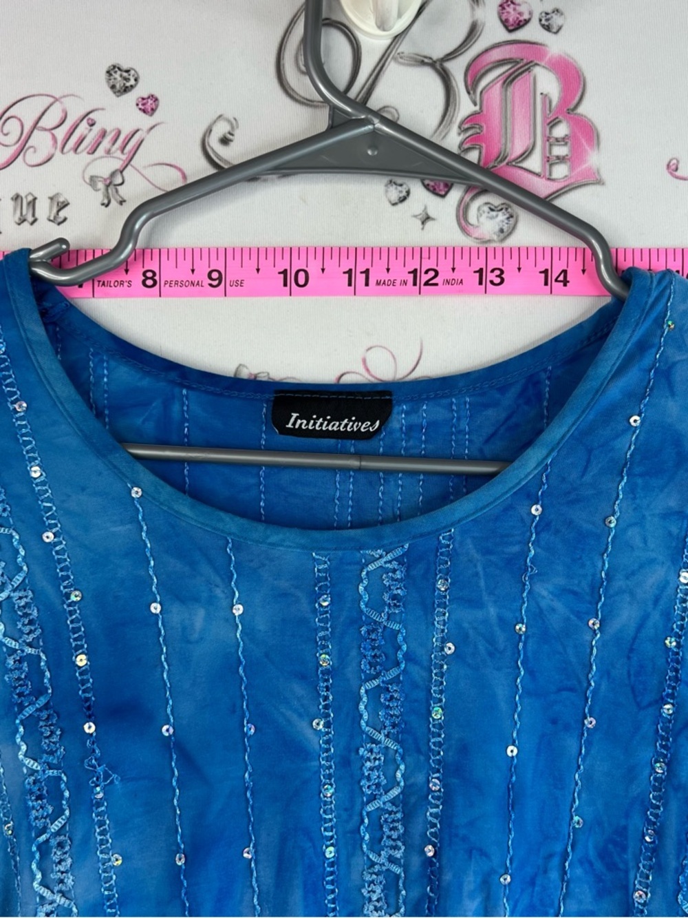 Initiatives top sparkly embroidered Blue Sequin-Detail Long Sleeve Women's Top - Picture 5 of 8